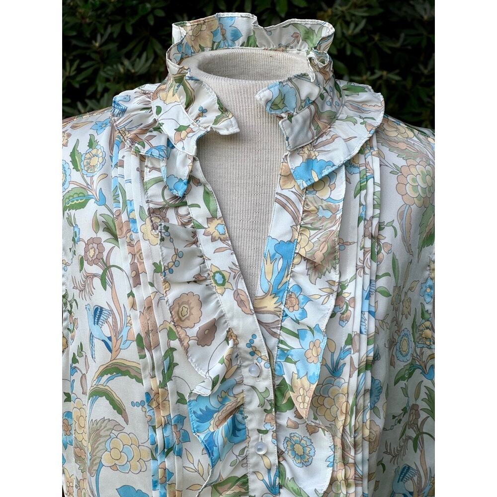 Talbots M Dressy Sleeveless Ruffled Floral Cottage Med Blouse